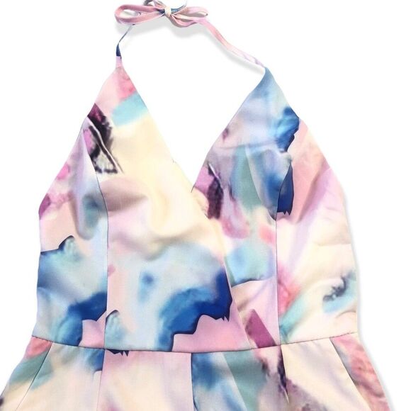 Tea & Cup V-neck Halter Watercolor Romper - Picture 3 of 6